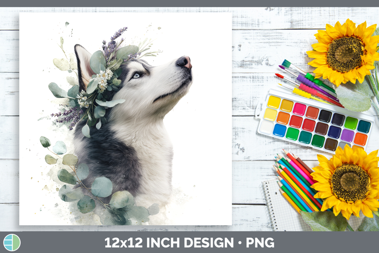 Siberian Husky Dogs 05 Lavender and Eucalyptus Paper Backgro