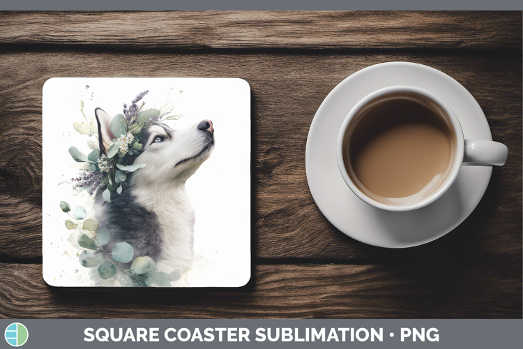 Siberian Husky Dogs 05 Lavender and Eucalyptus Square Coaste