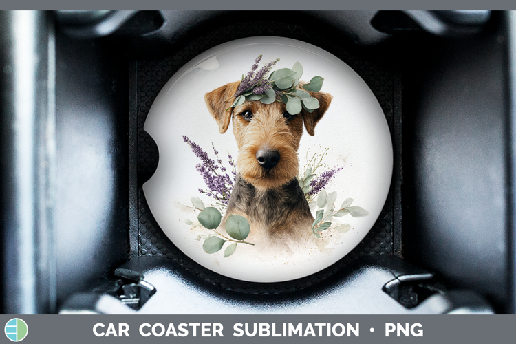 Welsh Terrier Dogs 05 Lavender and Eucalyptus Car Coaster Su
