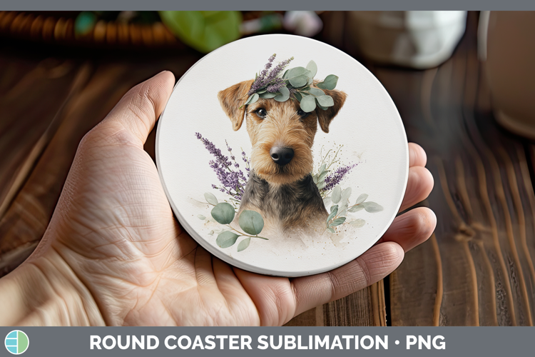 Welsh Terrier Dogs 05 Lavender and Eucalyptus Round Coaster