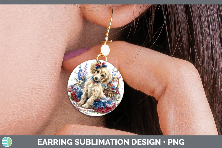 Dogs 05 Patriotic Afghan Hound Round Earrings Sublimation Ea
