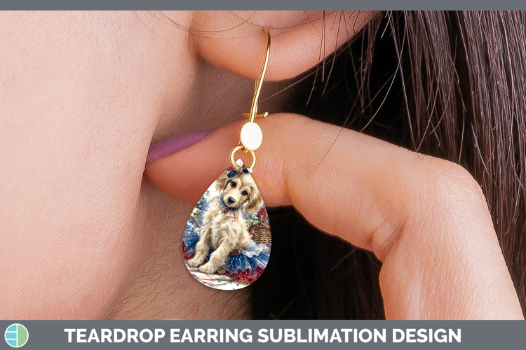 Dogs 05 Patriotic Afghan Hound Teardrop Earrings Sublimation