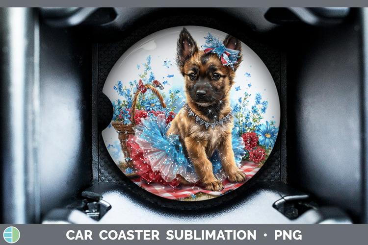 Dogs 05 Patriotic Belgian Malinois Car Coaster Sublimation