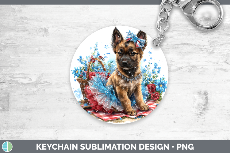 Dogs 05 Patriotic Belgian Malinois Keychain Sublimation Keyr