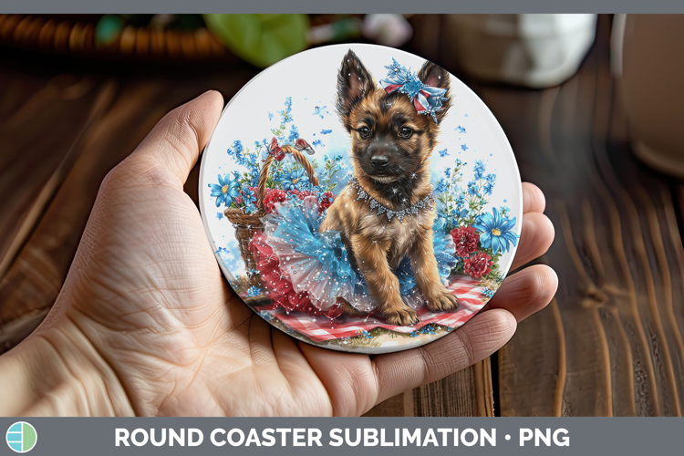 Dogs 05 Patriotic Belgian Malinois Round Coaster Sublimation