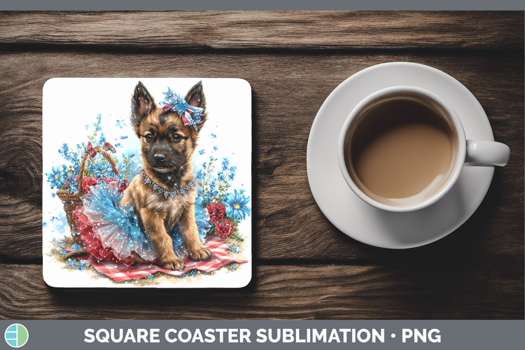Dogs 05 Patriotic Belgian Malinois Square Coaster Sublimatio