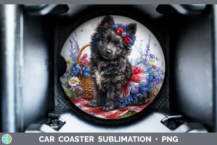Dogs 05 Patriotic Belgian Sheepdog Car Coaster Sublimation
