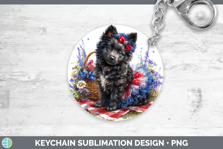 Dogs 05 Patriotic Belgian Sheepdog Keychain Sublimation Keyr