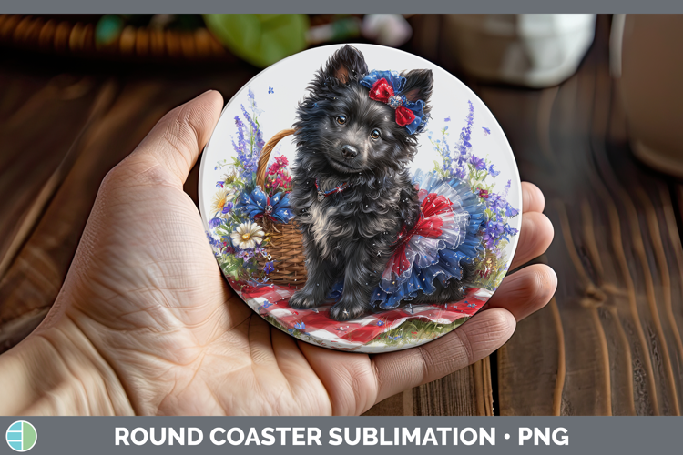 Dogs 05 Patriotic Belgian Sheepdog Round Coaster Sublimation
