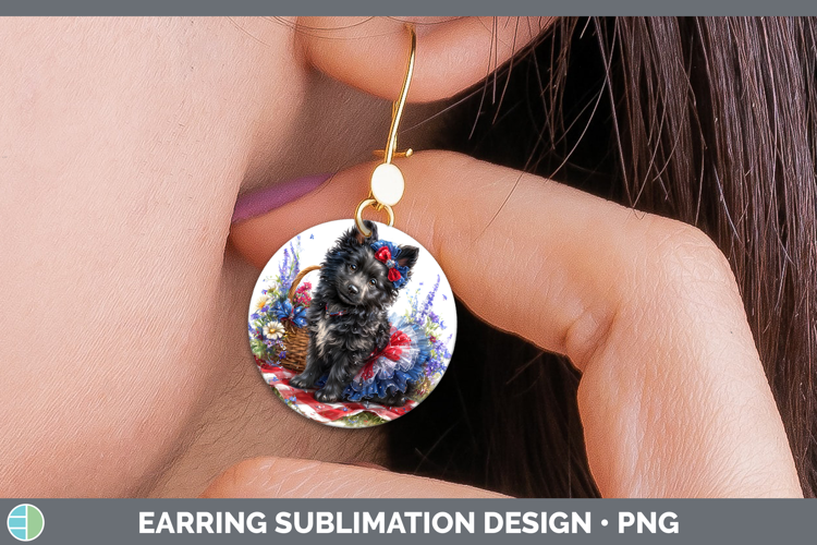 Dogs 05 Patriotic Belgian Sheepdog Round Earrings Sublimatio