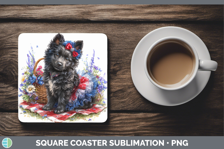 Dogs 05 Patriotic Belgian Sheepdog Square Coaster Sublimatio