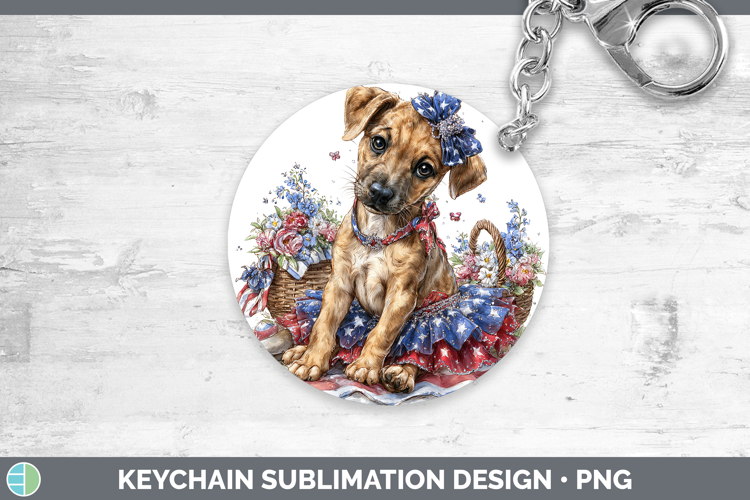 Dogs 05 Patriotic Black Mouth Cur Keychain Sublimation Keyri