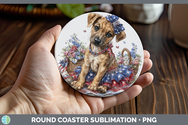 Dogs 05 Patriotic Black Mouth Cur Round Coaster Sublimation