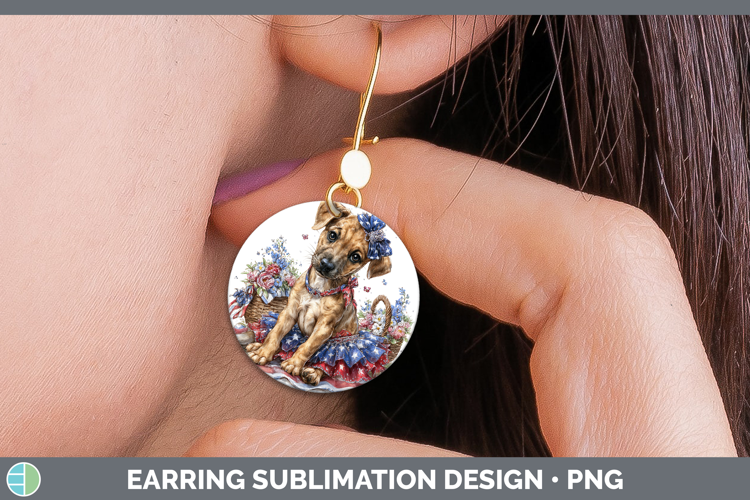Dogs 05 Patriotic Black Mouth Cur Round Earrings Sublimation