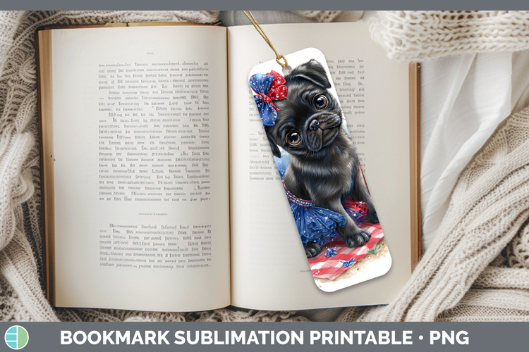 Dogs 05 Patriotic Black Pug Bookmark Sublimation Printable D