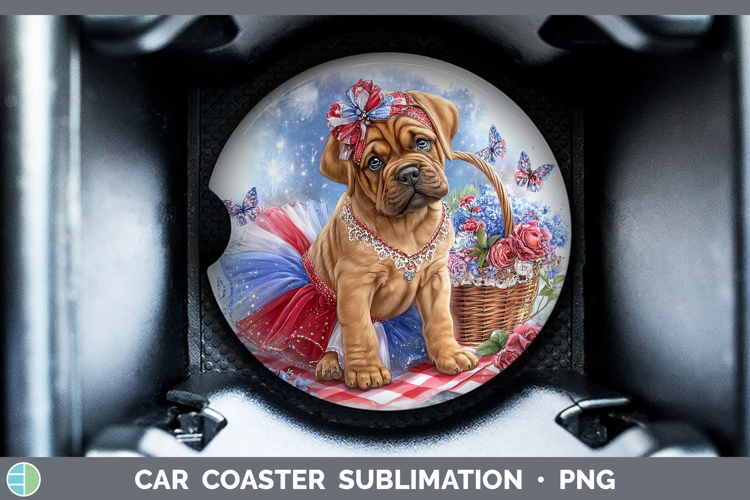 Dogs 05 Patriotic Bordeaux Mastiff Car Coaster Sublimation