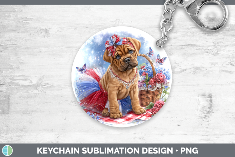 Dogs 05 Patriotic Bordeaux Mastiff Keychain Sublimation Keyr