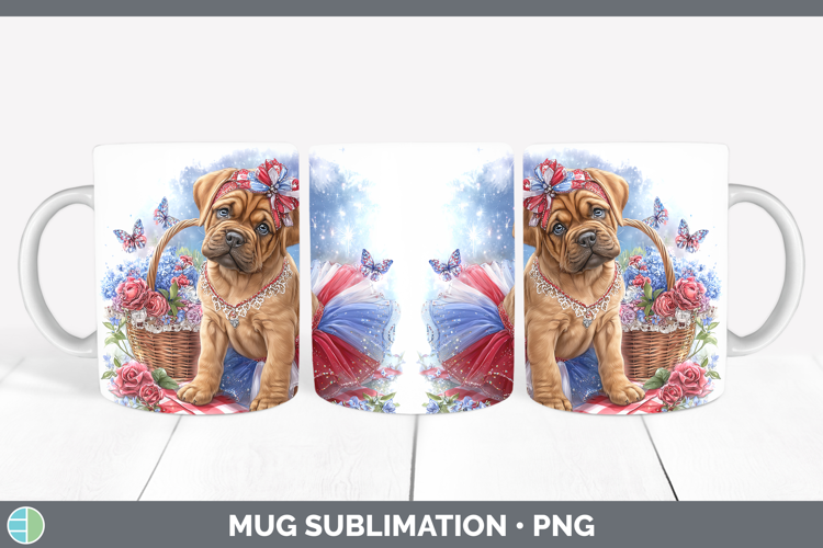 Dogs 05 Patriotic Bordeaux Mastiff Mug Wrap Sublimation Coff