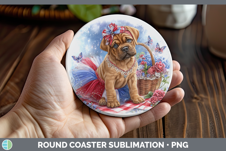 Dogs 05 Patriotic Bordeaux Mastiff Round Coaster Sublimation