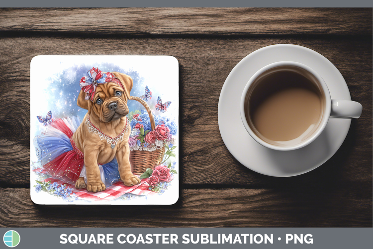 Dogs 05 Patriotic Bordeaux Mastiff Square Coaster Sublimatio