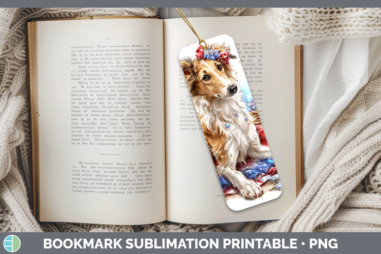 Dogs 05 Patriotic Borzoi Bookmark Sublimation Printable Desi