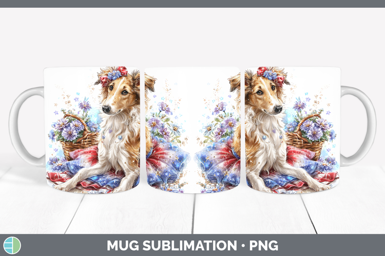 Dogs 05 Patriotic Borzoi Mug Wrap Sublimation Coffee Cup Des