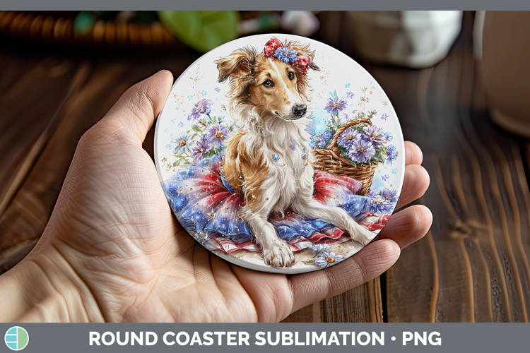 Dogs 05 Patriotic Borzoi Round Coaster Sublimation Coaster D