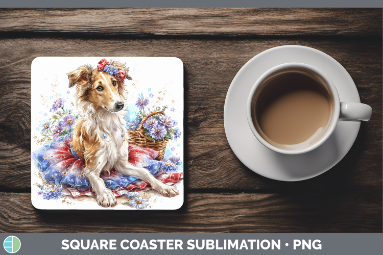 Dogs 05 Patriotic Borzoi Square Coaster Sublimation Coaster