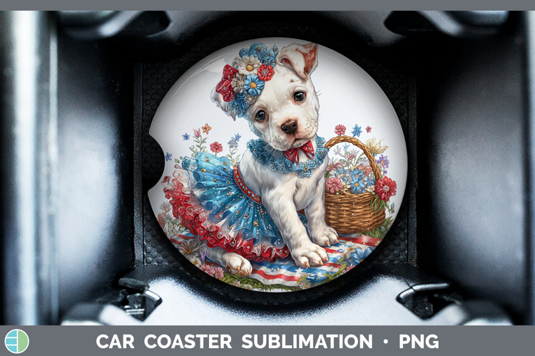 Dogs 05 Patriotic Dogo Argentino Car Coaster Sublimation De
