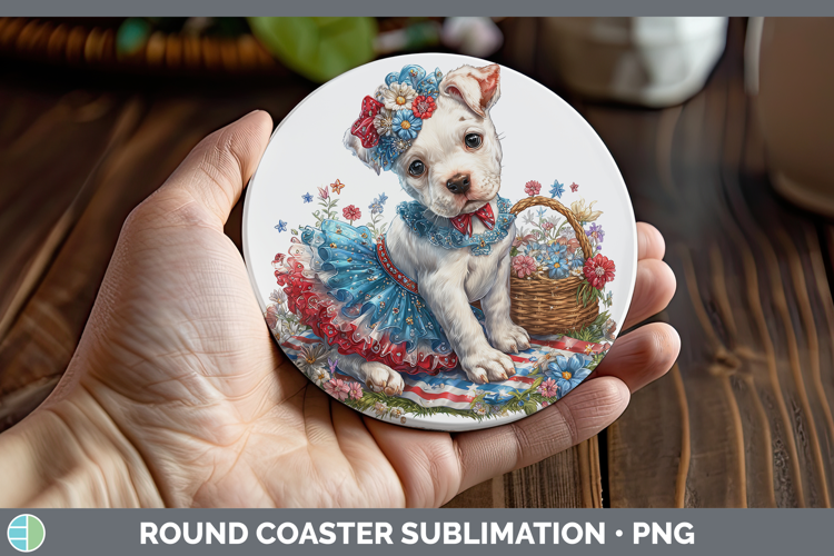 Dogs 05 Patriotic Dogo Argentino Round Coaster Sublimation C