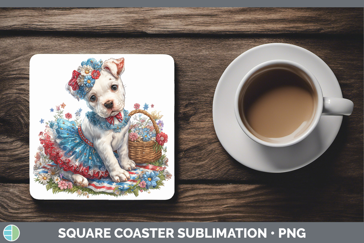 Dogs 05 Patriotic Dogo Argentino Square Coaster Sublimation