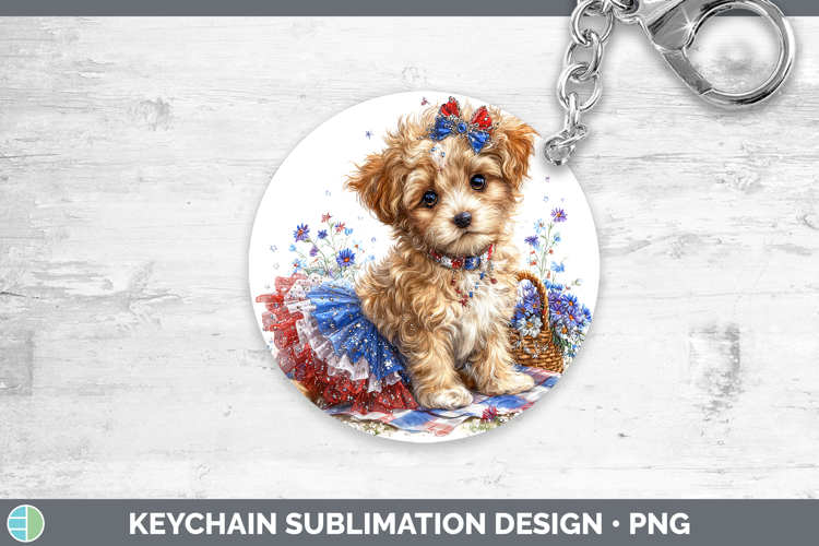 Dogs 05 Patriotic Double Doodle Keychain Sublimation Keyring