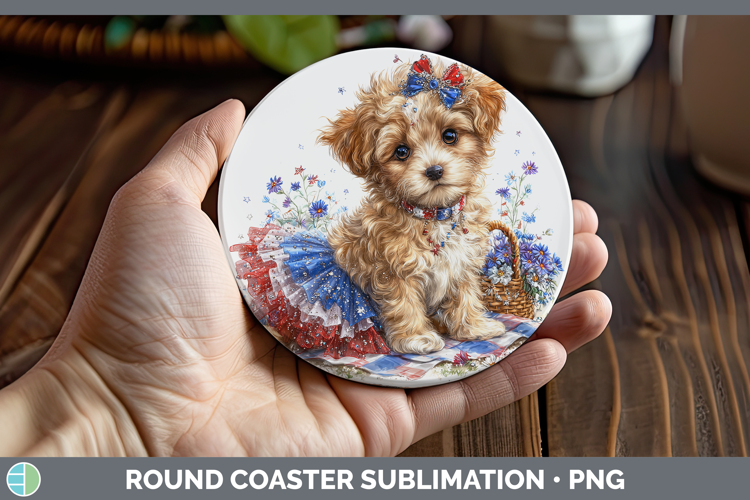 Dogs 05 Patriotic Double Doodle Round Coaster Sublimation Co