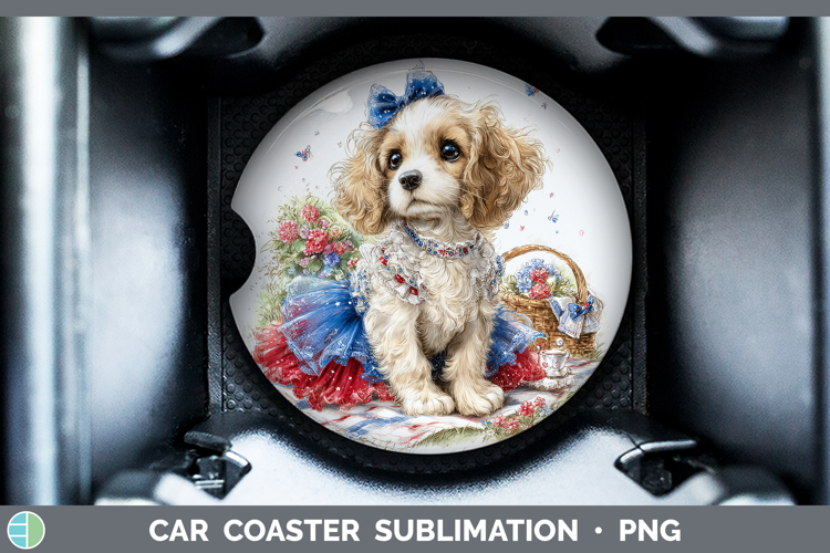 Dogs 05 Patriotic English Cocker Spaniel Car Coaster Sublima