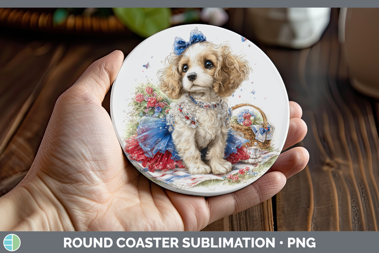 Dogs 05 Patriotic English Cocker Spaniel Round Coaster Subli