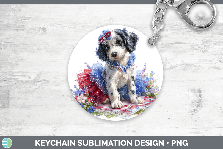 Dogs 05 Patriotic English Setter Black and White Keychain Su