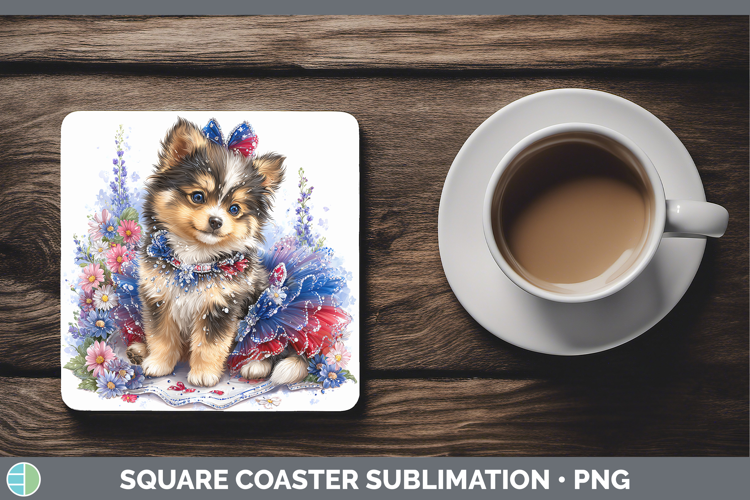 Dogs 05 Patriotic Finnish Lapphund Square Coaster Sublimatio