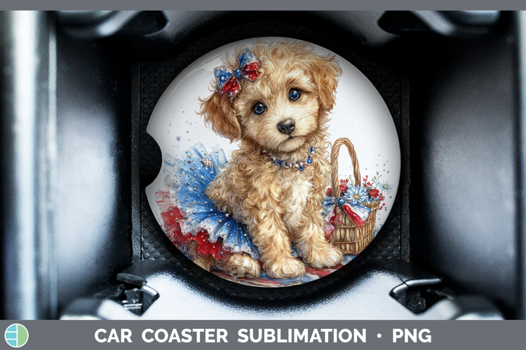 Dogs 05 Patriotic Labradoodle Car Coaster Sublimation Desig