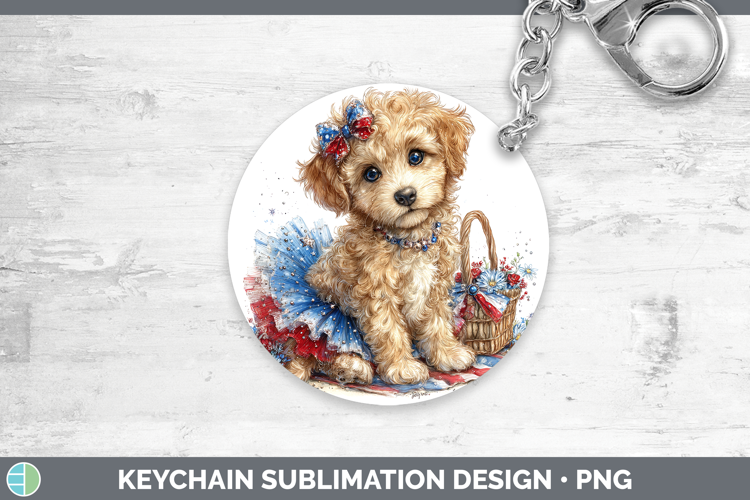 Dogs 05 Patriotic Labradoodle Keychain Sublimation Keyring D