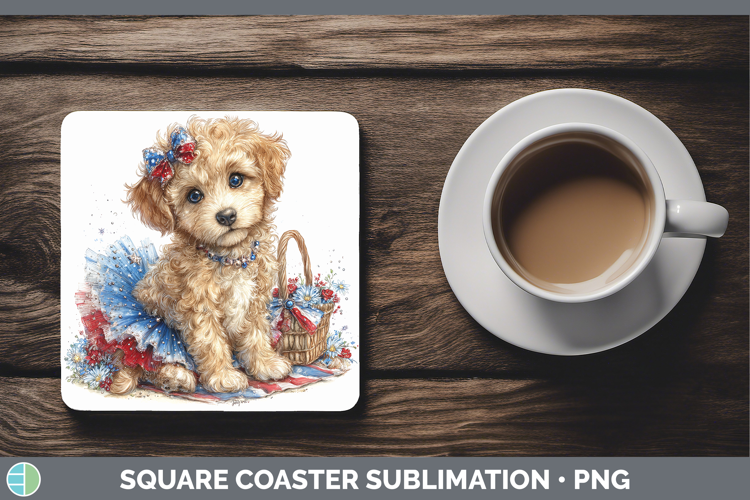 Dogs 05 Patriotic Labradoodle Square Coaster Sublimation Coa