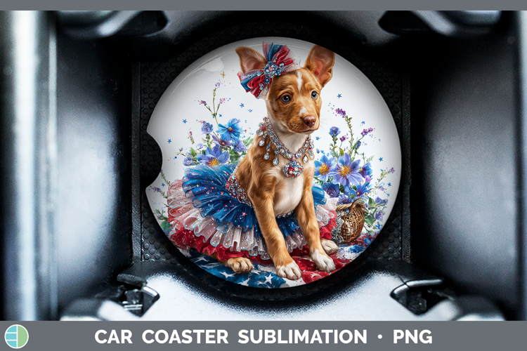 Dogs 05 Patriotic Podenco Canario Car Coaster Sublimation D