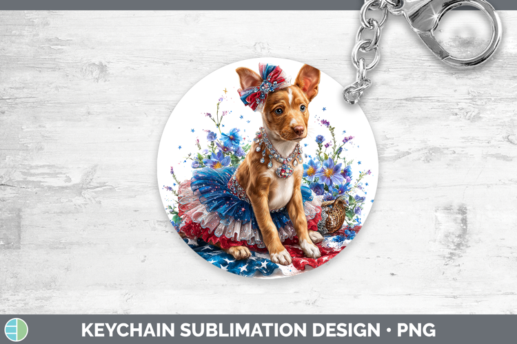 Dogs 05 Patriotic Podenco Canario Keychain Sublimation Keyri