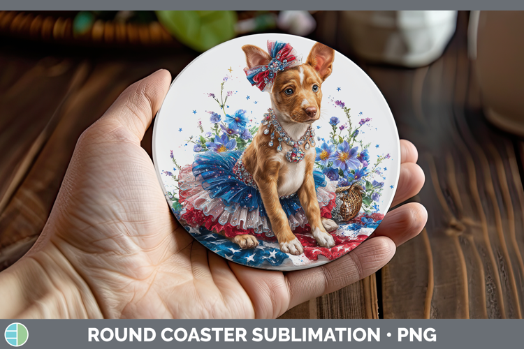 Dogs 05 Patriotic Podenco Canario Round Coaster Sublimation