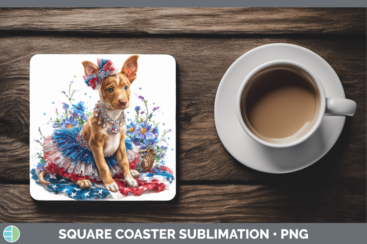 Dogs 05 Patriotic Podenco Canario Square Coaster Sublimation