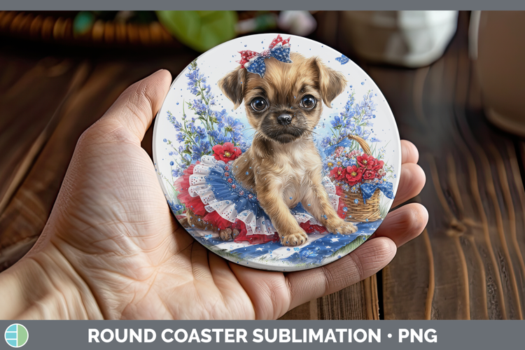 Dogs 05 Patriotic Puggle Round Coaster Sublimation Coaster D