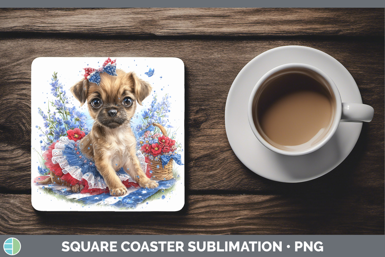 Dogs 05 Patriotic Puggle Square Coaster Sublimation Coaster
