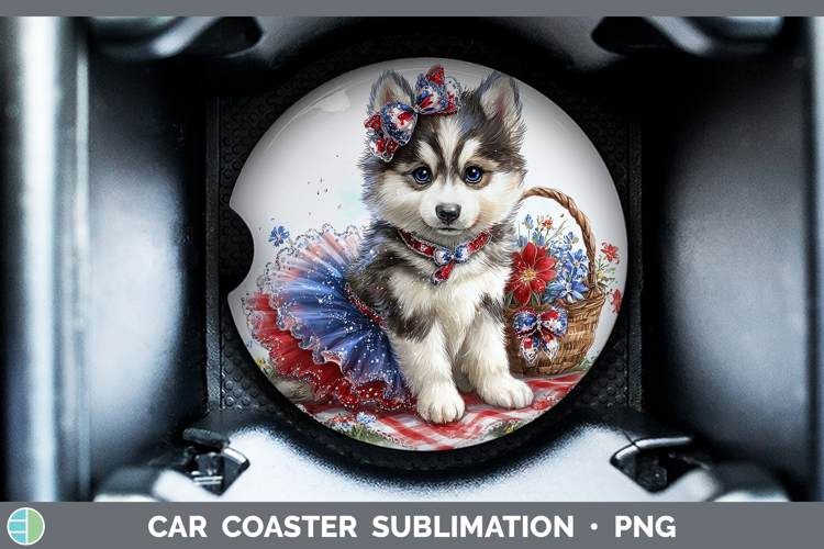 Dogs 05 Patriotic Siberian Husky Car Coaster Sublimation De