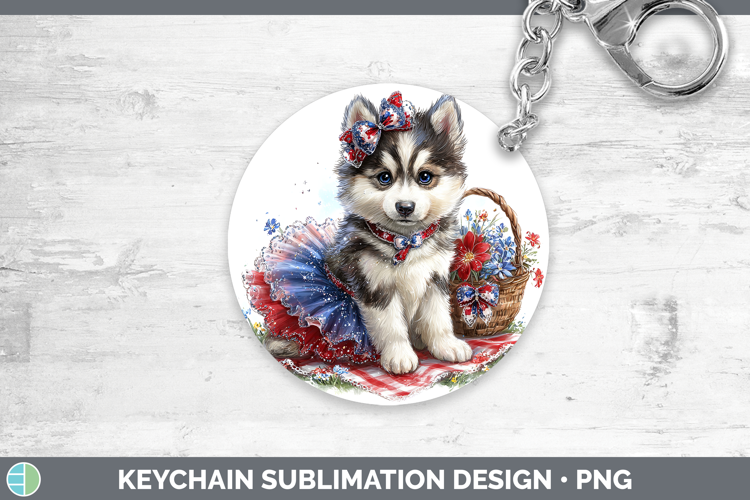 Dogs 05 Patriotic Siberian Husky Keychain Sublimation Keyrin