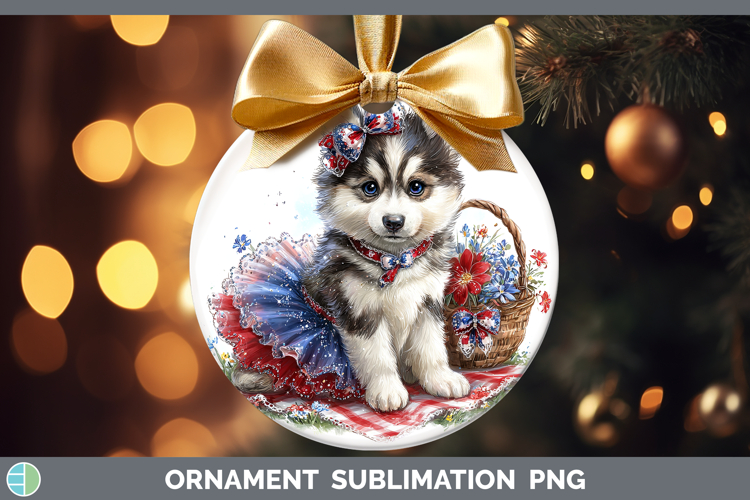 Dogs 05 Patriotic Siberian Husky Ornament Sublimation Bauble