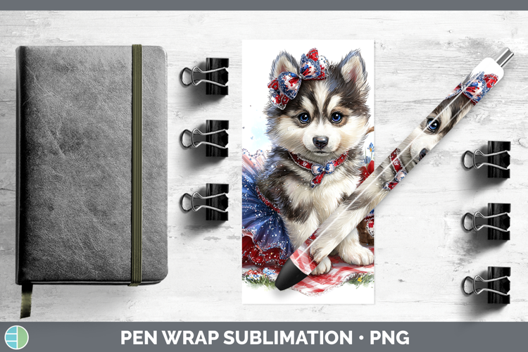 Dogs 05 Patriotic Siberian Husky Pen Wrap Sublimation Pen De